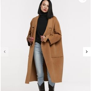 Large Collar Oversized 100% Wool Coat - LIT Activewear (Camel) - NWOT